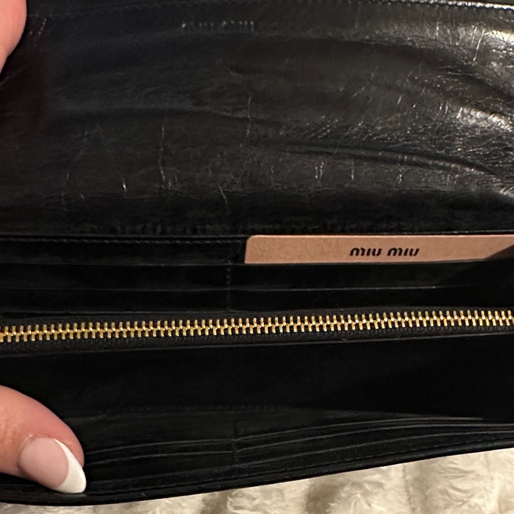 Miu Miu Black Leather Wallet with Gold Accent - Picture 5 of 10